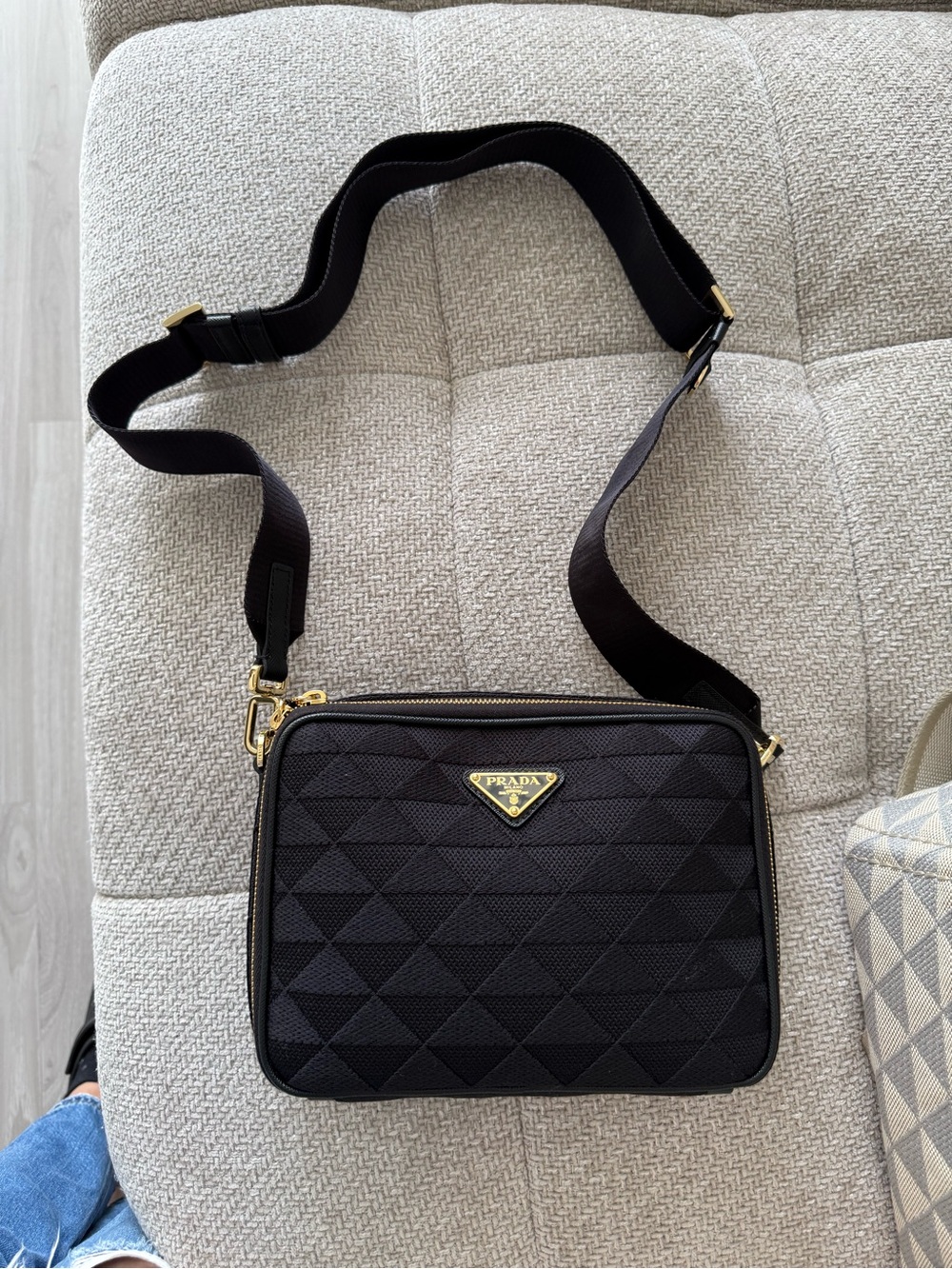 Prada Black Quilted Crossbody with Gold Logo